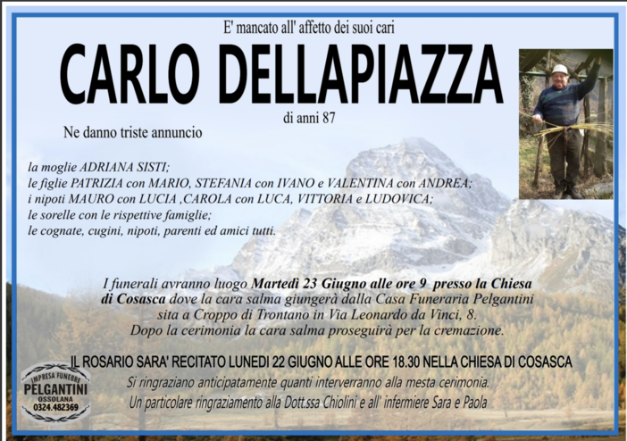 Carlo Dellapiazza di anni 87