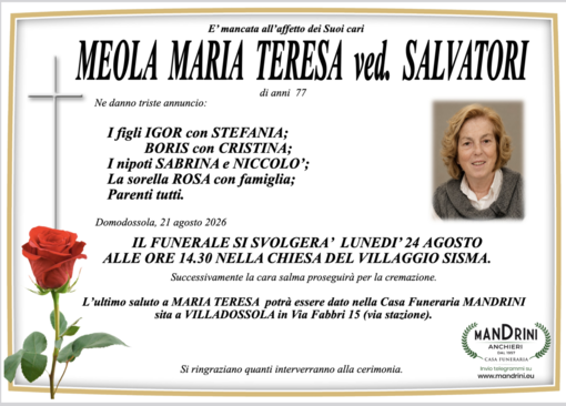 Meola Maria Teresa ved. Salvatori di anni 77