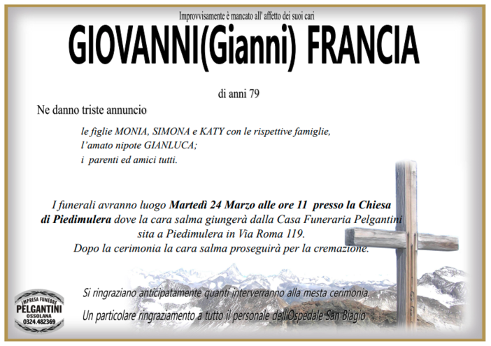 Giovanni Francia di anni 79