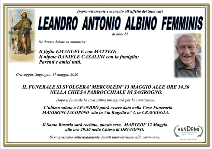 Leandro Antonio Albino Femminis di anni 88