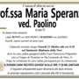 Prof.ssa Maria Speranza ved. Paolino di anni 92