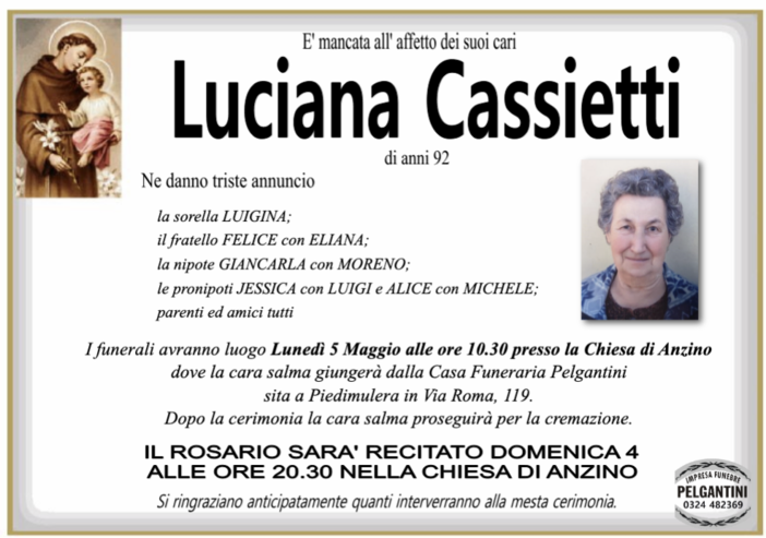 Cassietti Luciana 92 anni
