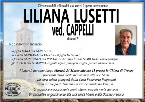 Liliana Lusetti ved. Cappelli di anni 74