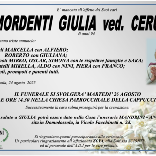 Mordenti Giulia ved. Cerutti di anni 94