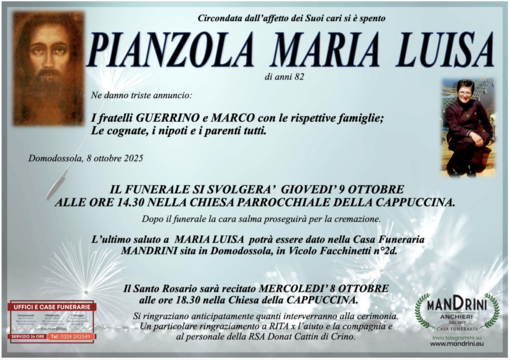 Pianzola Maria Luisa di anni 82