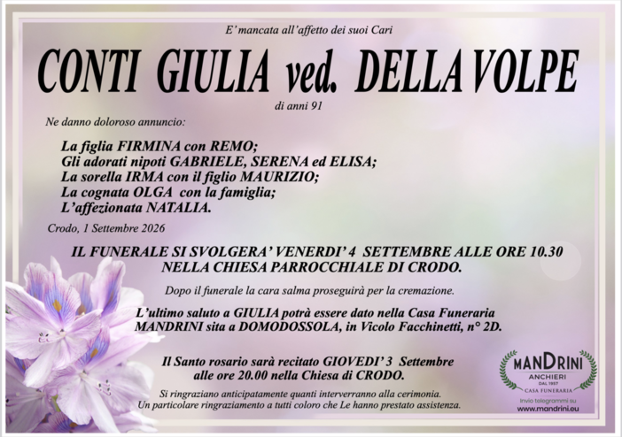 Conti Giulia ved. Della Volpe di anni 91