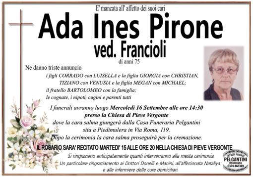 Ada Ines Pirone ved. Francioli di anni 75