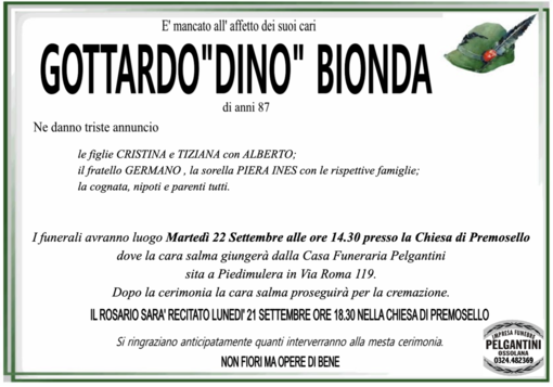 Gottardo 'Dino' Bionda di anni 87