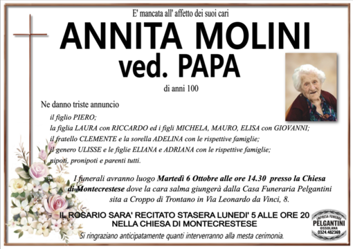 Annita Molini ved. Papa di anni 100 Annita Molini ved. Papa di anni 100