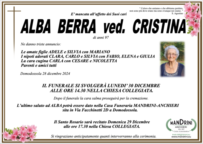 Alba Berra ved Cristina di anni 97