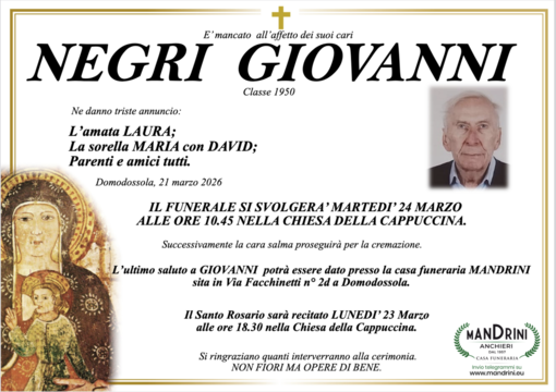 Negri Giovanni classe 1950