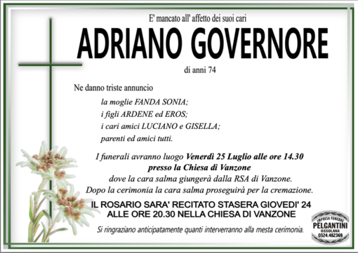 Adriano Governore di anni 74