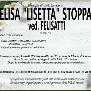 Elisa 'Lisetta' Stoppa ved. Felisatti di anni 93
