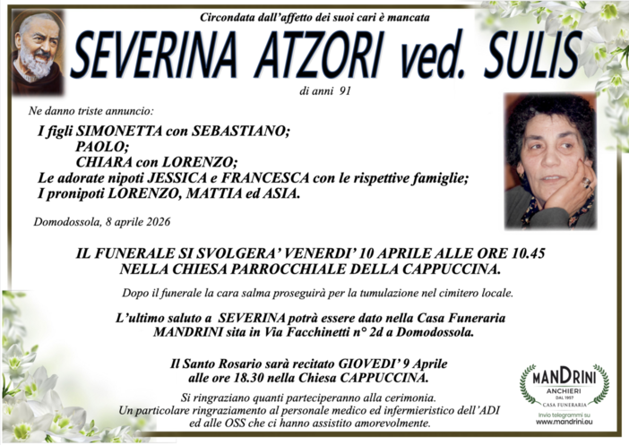 Severina Atzori ved. Sulis di anni 91