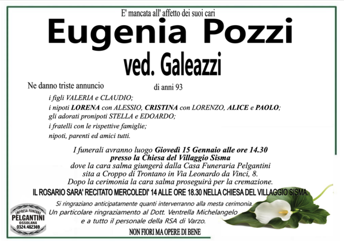 Eugenia Pozzi ved. Galeazzi di anni 93