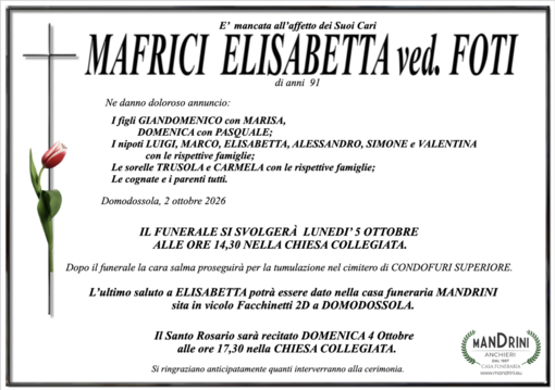 Mafrici Elisabetta ved. Foti di anni 91