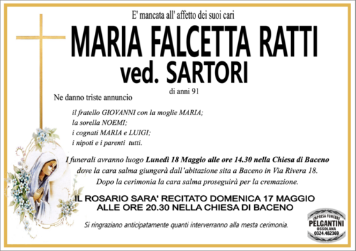 Maria Falcetta Ratti ved. Sartori di anni 91