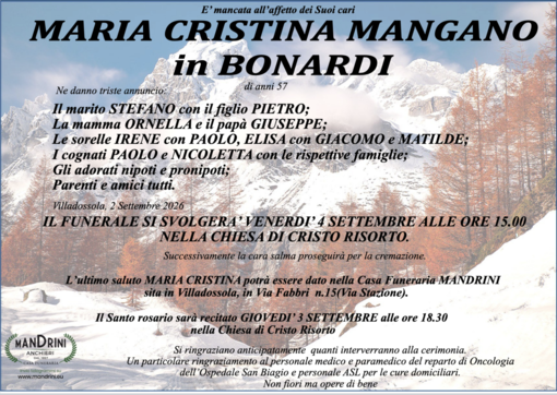 Maria Cristina Mangano in Bonardi di anni 57