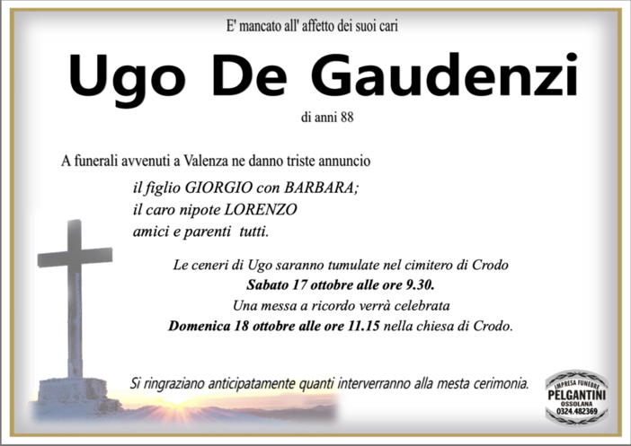 Ugo De Gaudenzi di anni 88