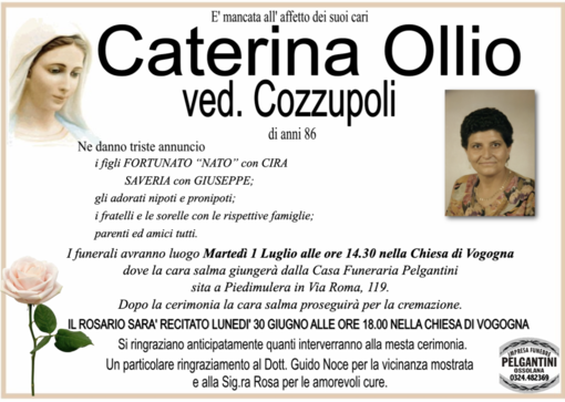 Caterina Ollio ved. Cozzupoli 86 anni