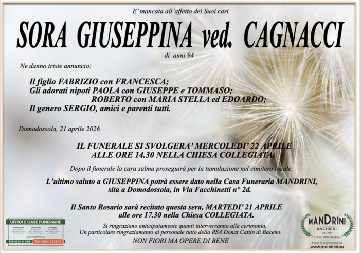 Sora Giuseppina ved. Cagnacci di anni 94