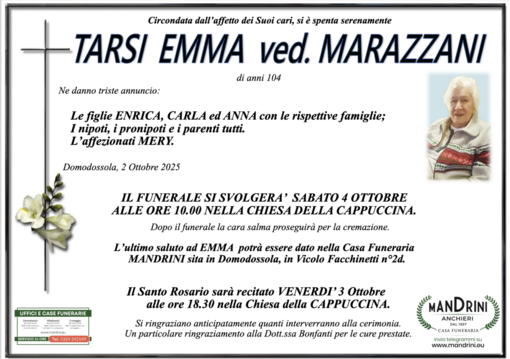 Tarsi Emma ved. Marazzani di anni 104