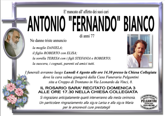 Antonio &quot;Fernando&quot; Bianco di anni 77