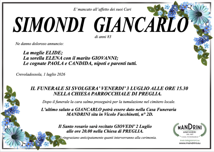 Simondi Giancarlo di anni 83