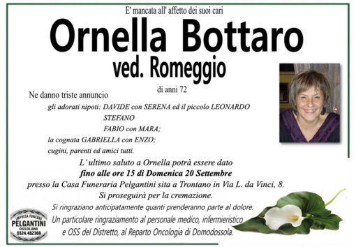 Ornella Bottaro ved. Romeggio di anni 72