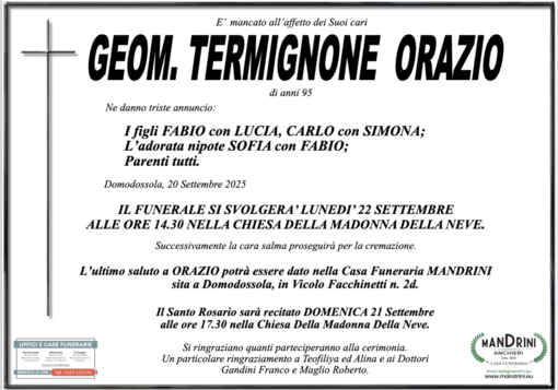 Geom. Termignone Orazio di anni 95