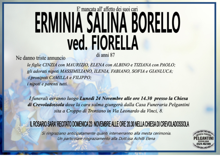 Erminia Salina Borello ved. Fiorella di anni 87