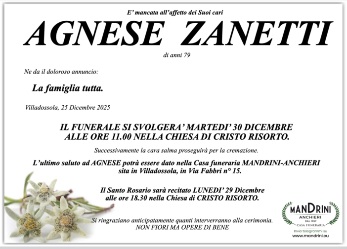 Agnese Zanetti di anni 79