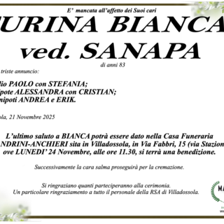 Turina Bianca ved. Sanapa di anni 83