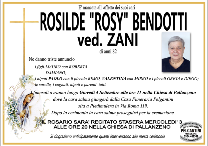Rosilde &quot;Rosy&quot; Bendotti ved. Zani di anni 82