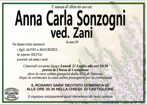 Anna Carla Sonzogni ved. Zani di anni 89