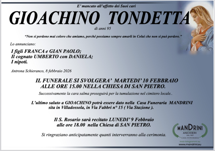 Gioachino Tondetta di anni 95