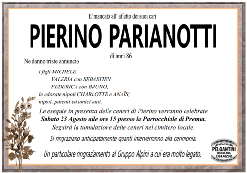 Pierino Parianotti di anni 86