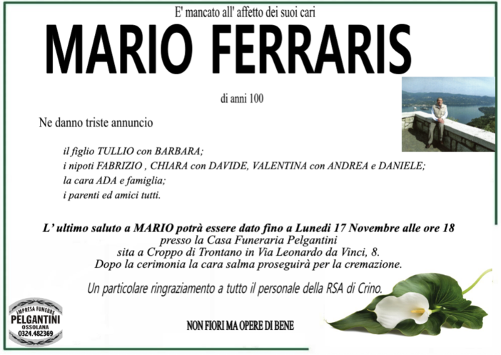 Mario Ferraris  di anni 100