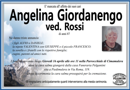 Angelina Giordanengo ved. Rossi di anni 87