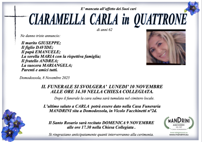 Ciaramella Carla in Quattrone di anni 62