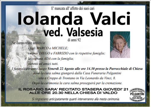 Iolanda Valci ved. Valsesia di anni 92