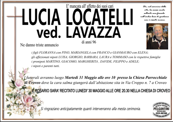 Lucia Locatelli ved. Lavazza di anni 96