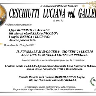 Ceschiutti Luciana ved. Gallerini di anni 91