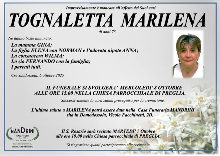 Tognaletta Marilena di anni 73