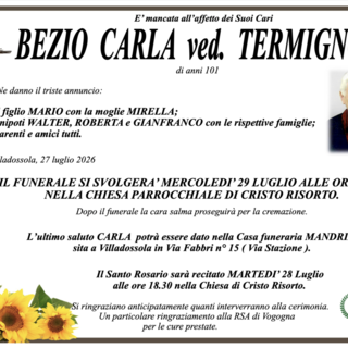 Bezio Carla ved. Termignoni di anni 101