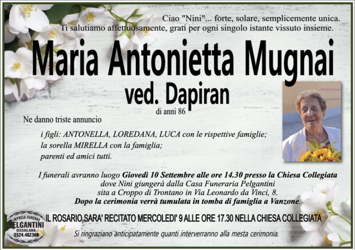 Maria Antonietta Mugnai ved. Dapiran di anni 86