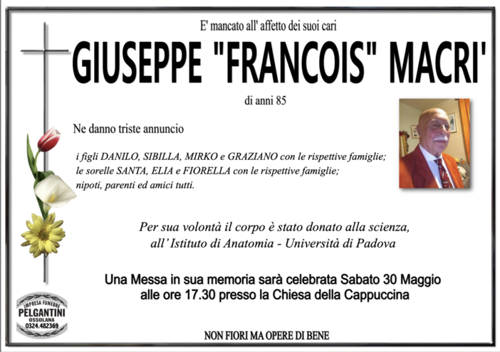 Giuseppe "Francois" Macrì di anni 85