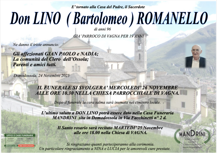 Don Lino (Bartolomeo) Romanello di anni 96