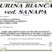 Turina Bianca ved. Sanapa di anni 83