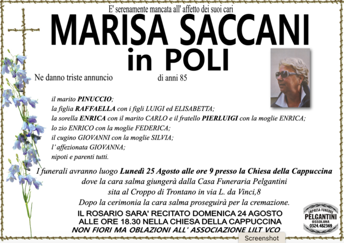 Marisa Saccani in Poli 85 anni